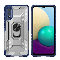 Coque Contour Silicone et Plastique Housse Etui Mat avec Magnetique Support Bague Anneau J02S pour Samsung Galaxy M02 Bleu