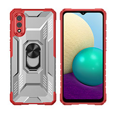 Coque Contour Silicone et Plastique Housse Etui Mat avec Magnetique Support Bague Anneau J02S pour Samsung Galaxy M02 Rouge