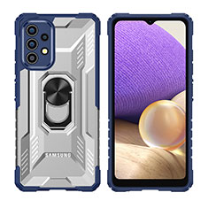 Coque Contour Silicone et Plastique Housse Etui Mat avec Magnetique Support Bague Anneau J02S pour Samsung Galaxy M32 5G Bleu