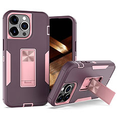 Coque Contour Silicone et Plastique Housse Etui Mat avec Magnetique Support Bague Anneau J03S pour Apple iPhone 13 Pro Max Violet