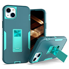 Coque Contour Silicone et Plastique Housse Etui Mat avec Magnetique Support Bague Anneau J03S pour Apple iPhone 13 Vert