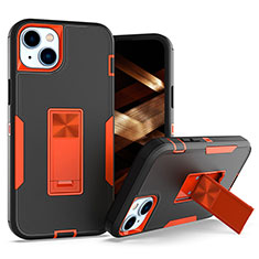 Coque Contour Silicone et Plastique Housse Etui Mat avec Magnetique Support Bague Anneau J03S pour Apple iPhone 15 Orange