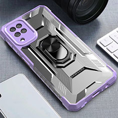 Coque Contour Silicone et Plastique Housse Etui Mat avec Magnetique Support Bague Anneau J03S pour Samsung Galaxy A12 Nacho Violet