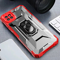 Coque Contour Silicone et Plastique Housse Etui Mat avec Magnetique Support Bague Anneau J03S pour Samsung Galaxy A22 5G Rouge