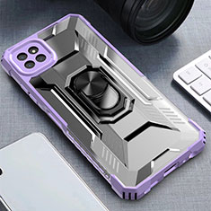 Coque Contour Silicone et Plastique Housse Etui Mat avec Magnetique Support Bague Anneau J03S pour Samsung Galaxy A22s 5G Violet