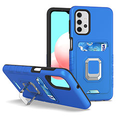 Coque Contour Silicone et Plastique Housse Etui Mat avec Magnetique Support Bague Anneau J03S pour Samsung Galaxy A32 4G Bleu