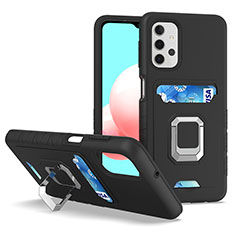 Coque Contour Silicone et Plastique Housse Etui Mat avec Magnetique Support Bague Anneau J03S pour Samsung Galaxy A32 5G Noir