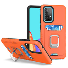 Coque Contour Silicone et Plastique Housse Etui Mat avec Magnetique Support Bague Anneau J03S pour Samsung Galaxy A52 4G Orange