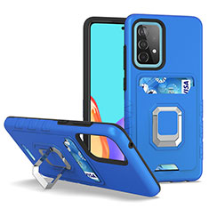 Coque Contour Silicone et Plastique Housse Etui Mat avec Magnetique Support Bague Anneau J03S pour Samsung Galaxy A52 5G Bleu