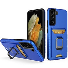 Coque Contour Silicone et Plastique Housse Etui Mat avec Magnetique Support Bague Anneau J03S pour Samsung Galaxy S22 5G Bleu