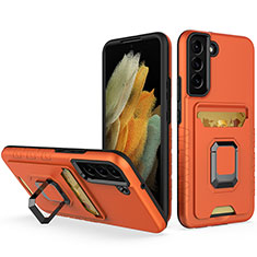 Coque Contour Silicone et Plastique Housse Etui Mat avec Magnetique Support Bague Anneau J03S pour Samsung Galaxy S22 Plus 5G Orange