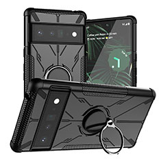 Coque Contour Silicone et Plastique Housse Etui Mat avec Magnetique Support Bague Anneau JX1 pour Google Pixel 6 Pro 5G Noir