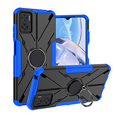 Coque Contour Silicone et Plastique Housse Etui Mat avec Magnetique Support Bague Anneau JX1 pour Motorola Moto E22i Bleu