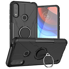 Coque Contour Silicone et Plastique Housse Etui Mat avec Magnetique Support Bague Anneau JX1 pour Motorola Moto E7 Power Noir