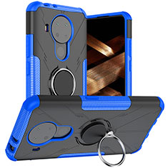 Coque Contour Silicone et Plastique Housse Etui Mat avec Magnetique Support Bague Anneau JX1 pour Nokia 5.4 Bleu