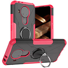 Coque Contour Silicone et Plastique Housse Etui Mat avec Magnetique Support Bague Anneau JX1 pour Nokia 5.4 Rose Rouge