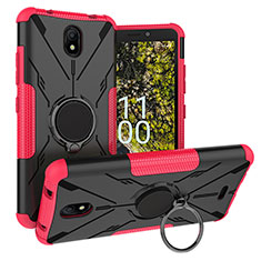 Coque Contour Silicone et Plastique Housse Etui Mat avec Magnetique Support Bague Anneau JX1 pour Nokia C100 Rose Rouge