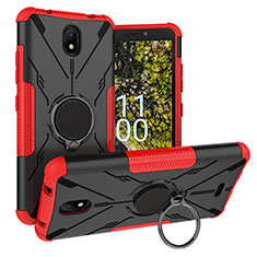 Coque Contour Silicone et Plastique Housse Etui Mat avec Magnetique Support Bague Anneau JX1 pour Nokia C100 Rouge