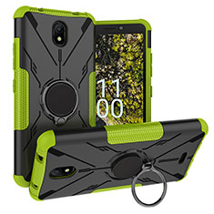 Coque Contour Silicone et Plastique Housse Etui Mat avec Magnetique Support Bague Anneau JX1 pour Nokia C100 Vert