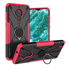 Coque Contour Silicone et Plastique Housse Etui Mat avec Magnetique Support Bague Anneau JX1 pour Nokia C30 Rose Rouge