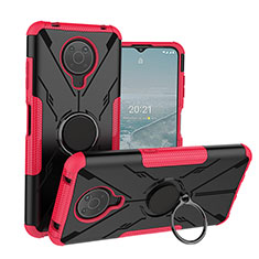 Coque Contour Silicone et Plastique Housse Etui Mat avec Magnetique Support Bague Anneau JX1 pour Nokia G10 Rose Rouge