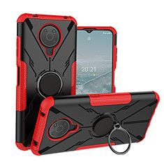 Coque Contour Silicone et Plastique Housse Etui Mat avec Magnetique Support Bague Anneau JX1 pour Nokia G10 Rouge