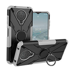 Coque Contour Silicone et Plastique Housse Etui Mat avec Magnetique Support Bague Anneau JX1 pour Nokia G30 Argent