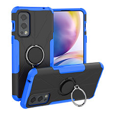 Coque Contour Silicone et Plastique Housse Etui Mat avec Magnetique Support Bague Anneau JX1 pour OnePlus Nord 2 5G Bleu