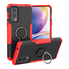 Coque Contour Silicone et Plastique Housse Etui Mat avec Magnetique Support Bague Anneau JX1 pour OnePlus Nord 2 5G Rouge