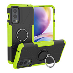 Coque Contour Silicone et Plastique Housse Etui Mat avec Magnetique Support Bague Anneau JX1 pour OnePlus Nord 2 5G Vert