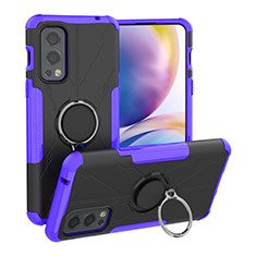 Coque Contour Silicone et Plastique Housse Etui Mat avec Magnetique Support Bague Anneau JX1 pour OnePlus Nord 2 5G Violet