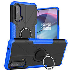 Coque Contour Silicone et Plastique Housse Etui Mat avec Magnetique Support Bague Anneau JX1 pour OnePlus Nord CE 5G Bleu