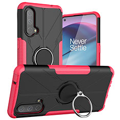 Coque Contour Silicone et Plastique Housse Etui Mat avec Magnetique Support Bague Anneau JX1 pour OnePlus Nord CE 5G Rose Rouge