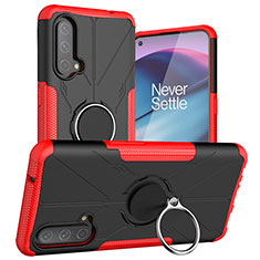 Coque Contour Silicone et Plastique Housse Etui Mat avec Magnetique Support Bague Anneau JX1 pour OnePlus Nord CE 5G Rouge