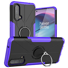 Coque Contour Silicone et Plastique Housse Etui Mat avec Magnetique Support Bague Anneau JX1 pour OnePlus Nord CE 5G Violet