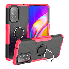 Coque Contour Silicone et Plastique Housse Etui Mat avec Magnetique Support Bague Anneau JX1 pour Oppo A94 5G Rouge