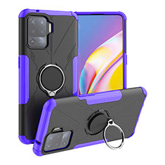 Coque Contour Silicone et Plastique Housse Etui Mat avec Magnetique Support Bague Anneau JX1 pour Oppo Reno5 F Violet