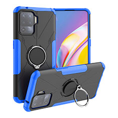 Coque Contour Silicone et Plastique Housse Etui Mat avec Magnetique Support Bague Anneau JX1 pour Oppo Reno5 Lite Bleu