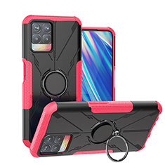 Coque Contour Silicone et Plastique Housse Etui Mat avec Magnetique Support Bague Anneau JX1 pour Realme 8i Rose Rouge