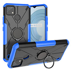 Coque Contour Silicone et Plastique Housse Etui Mat avec Magnetique Support Bague Anneau JX1 pour Realme C21Y Bleu