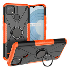 Coque Contour Silicone et Plastique Housse Etui Mat avec Magnetique Support Bague Anneau JX1 pour Realme C25Y Orange