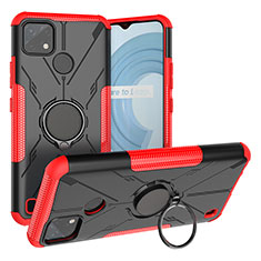 Coque Contour Silicone et Plastique Housse Etui Mat avec Magnetique Support Bague Anneau JX1 pour Realme C25Y Rouge