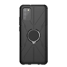 Coque Contour Silicone et Plastique Housse Etui Mat avec Magnetique Support Bague Anneau JX1 pour Samsung Galaxy A02s Noir