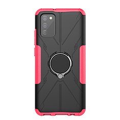 Coque Contour Silicone et Plastique Housse Etui Mat avec Magnetique Support Bague Anneau JX1 pour Samsung Galaxy A02s Rose Rouge