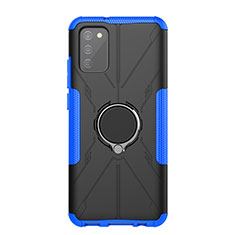 Coque Contour Silicone et Plastique Housse Etui Mat avec Magnetique Support Bague Anneau JX1 pour Samsung Galaxy A03s Bleu