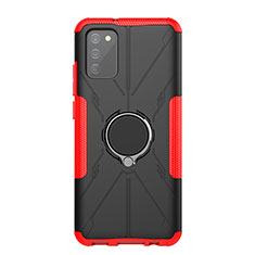 Coque Contour Silicone et Plastique Housse Etui Mat avec Magnetique Support Bague Anneau JX1 pour Samsung Galaxy A03s Rouge