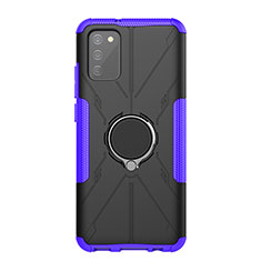 Coque Contour Silicone et Plastique Housse Etui Mat avec Magnetique Support Bague Anneau JX1 pour Samsung Galaxy A03s Violet