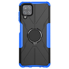 Coque Contour Silicone et Plastique Housse Etui Mat avec Magnetique Support Bague Anneau JX1 pour Samsung Galaxy A12 Bleu