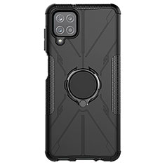 Coque Contour Silicone et Plastique Housse Etui Mat avec Magnetique Support Bague Anneau JX1 pour Samsung Galaxy A12 Nacho Noir