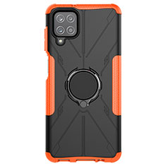 Coque Contour Silicone et Plastique Housse Etui Mat avec Magnetique Support Bague Anneau JX1 pour Samsung Galaxy A12 Orange